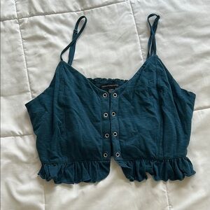 American Eagle Outfitters Blue Green Ruffled Crop Top